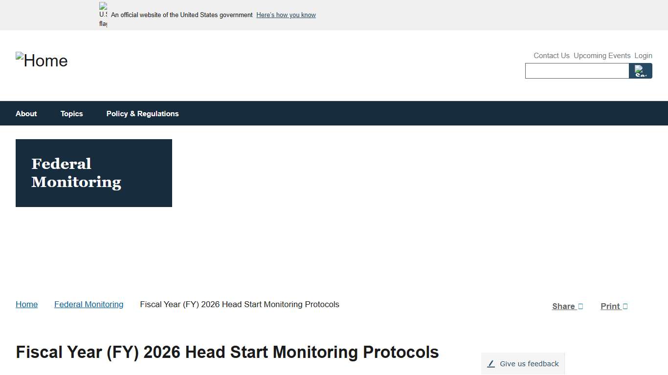 Fiscal Year (FY) 2026 Head Start Monitoring Protocols HeadStart.gov